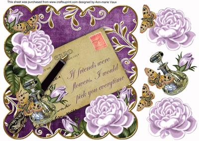 Lilac Roses Deep Purple If Friends 8in Decoupage Topper
