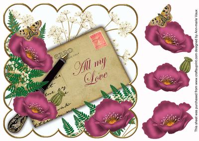 Cerise Poppy All My Love Ink Saver 8in Decoupage Topper