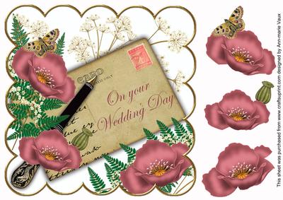 Dusky Pink Poppy Wedding Day Ink Saver 8in Decoupage Topper