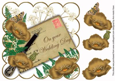Gold Poppy Wedding Day Ink Saver 8in Decoupage Topper