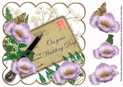 Lilac Poppy Wedding Day Ink Saver 8in Decoupage Topper