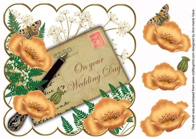 Peach Poppy Wedding Day Ink Saver 8in Decoupage Topper