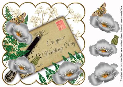 Silver Poppy Wedding Day Ink Saver 8in Decoupage Topper