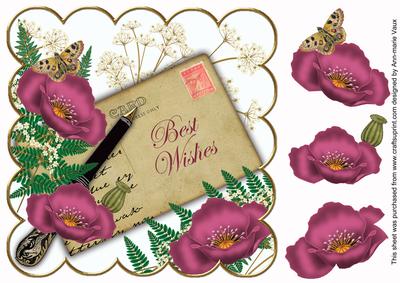Cerise Poppy Best Wishes Ink Saver 8in Decoupage Topper