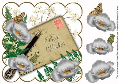Silver Poppy Best Wishes Ink Saver 8in Decoupage Topper