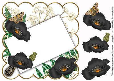 Black Poppy Frame Ink Saver 8in Decoupage Topper
