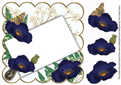 Dark Blue Poppy Frame Ink Saver 8in Decoupage Topper