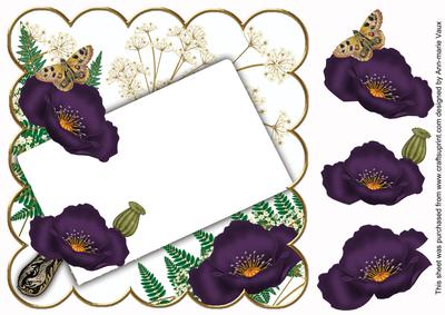 Dark Purple Poppy Frame Ink Saver 8in Decoupage Topper