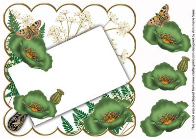 Olive Poppy Frame Ink Saver 8in Decoupage Topper