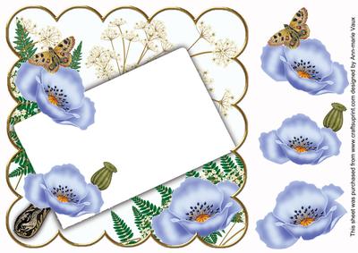Pale Blue Poppy Frame Ink Saver 8in Decoupage Topper