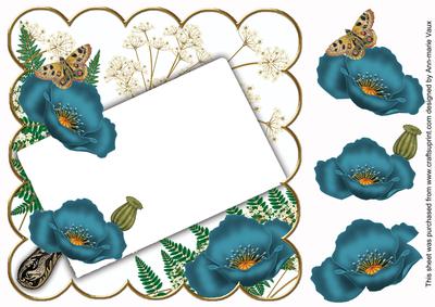 Teal Poppy Frame Ink Saver 8in Decoupage Topper