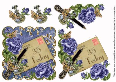 Blue Roses 35 Today Scallop Decoupage Step by Step Sheet