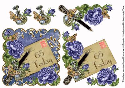 Blue Roses 65 Today Scallop Decoupage Step by Step Sheet