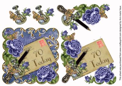 Blue Roses 70 Today Scallop Decoupage Step by Step Sheet