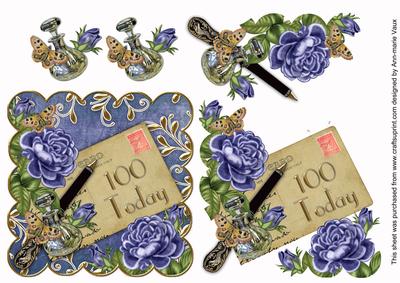 Blue Roses 100 Today Scallop Decoupage Step by Step Sheet