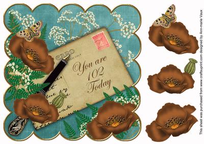 Chocolate Teal Poppy 102 Today 8in Scallop Decoupage Topper