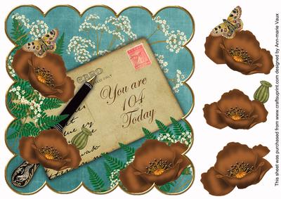 Chocolate Teal Poppy 104 Today 8in Scallop Decoupage Topper
