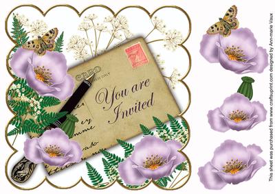 Lilac Poppy You Are Invited Ink Saver 8in Decoupage Topper