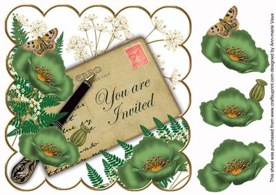 Olive Poppy You Are Invited Ink Saver 8in Decoupage Topper