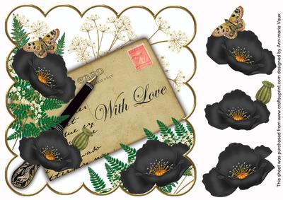 Black Poppy with Love Ink Saver 8in Decoupage Topper