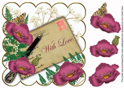 Cerise Poppy with Love Ink Saver 8in Decoupage Topper