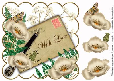 Cream Poppy with Love Ink Saver 8in Decoupage Topper