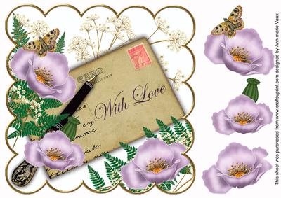 Lilac Poppy with Love Ink Saver 8in Decoupage Topper