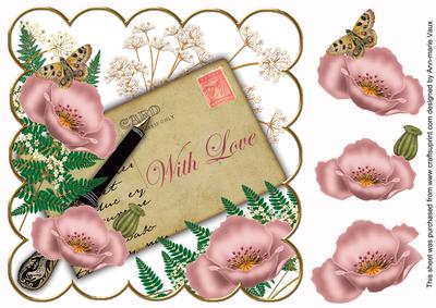 Pink Poppy with Love Ink Saver 8in Decoupage Topper