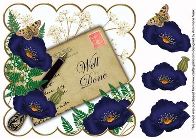 Dark Blue Poppy Well Done Ink Saver 8in Decoupage Topper