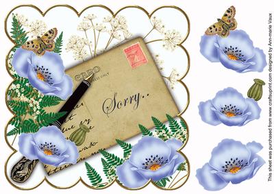 Pale Blue Poppy Sorry Ink Saver 8in Decoupage Topper
