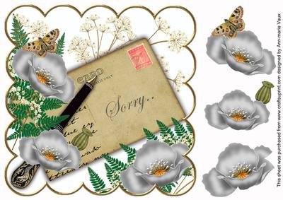 Silver Poppy Sorry Ink Saver 8in Decoupage Topper