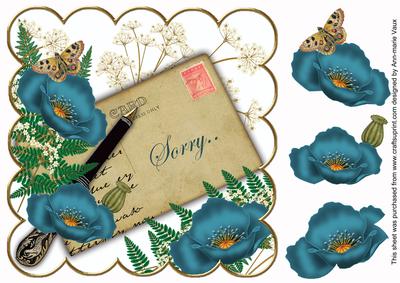 Teal Poppy Sorry Ink Saver 8in Decoupage Topper