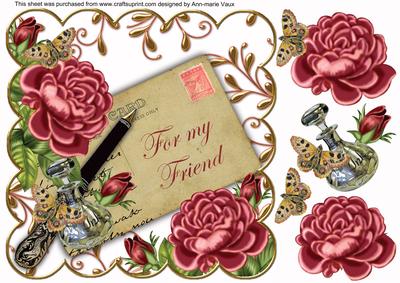Dpink Rose My Friend White Ink Saver 8in Decoupage Topper