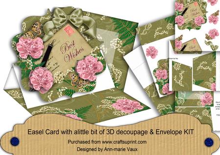 Pink Carnation Olive Best Wishes Easel Card Envelope Kit
