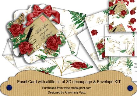 Red Rose Love on Birthday Easel Card Envelope Kit