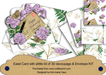 Lilac Carnation Mothering Sunday Easel Card Envelope Kit