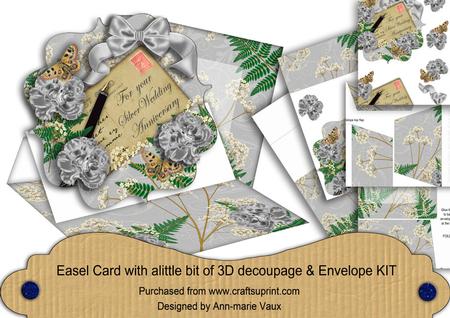 Silver Carnations Silver Wedding Easel Card Envelope Kit