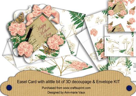 Pink Carnations Mothers Day Easel Card Envelope Kit