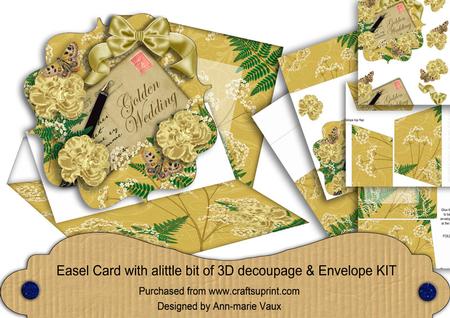 Gold Carnations Golden Wedding Easel Card Envelope Kit