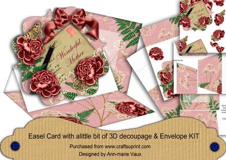 Dpink Roses Pink Wonderful Mother Easel Card Envelope Kit