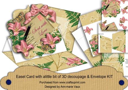 Pink Lily Cream Sent with Love Easel Card Envelope Kit
