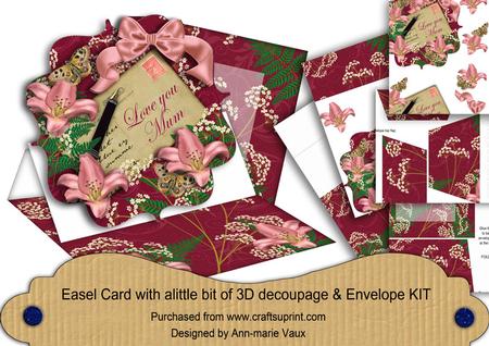 Pink Lily Cerise Love You Mum Easel Card Envelope Kit