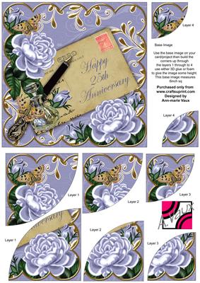 Blue Roses Happy 25th Anniversary 6in Duo Corner Stacker