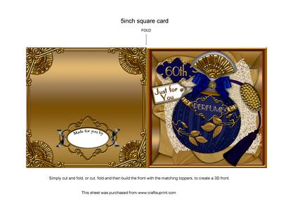 Blue Sapphire Gold Perfume 60th Birthday Folded Picture Card