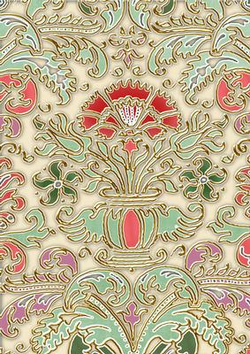 Mid Green Pastel Enamel Damask A4 Backing Paper