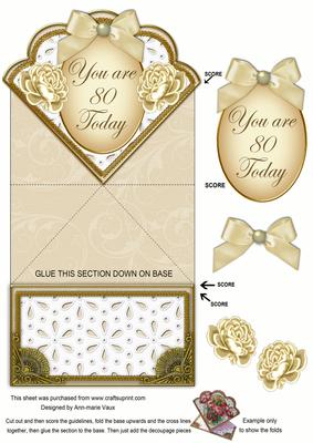 Cream Roses 80 Today Spring Card with Decoupage