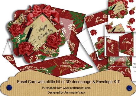 Red Roses Happy Birthday Easel Card and Envelope Kit