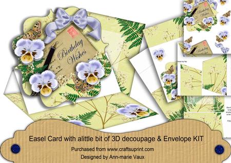 Pblue Pansy Lemon Birthday Wishes Easel Card & Envelope Kit
