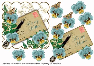 Dusky Teal Pansy for My Mother Ink Saver 6in Step by Step