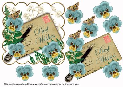 Dusky Teal Pansy Best Wishes Ink Saver 6in Step by Step